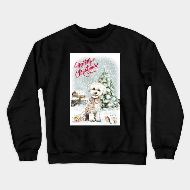 Bichon Frise Merry Christmas Santa Dog Crewneck Sweatshirt by Puppy Eyes